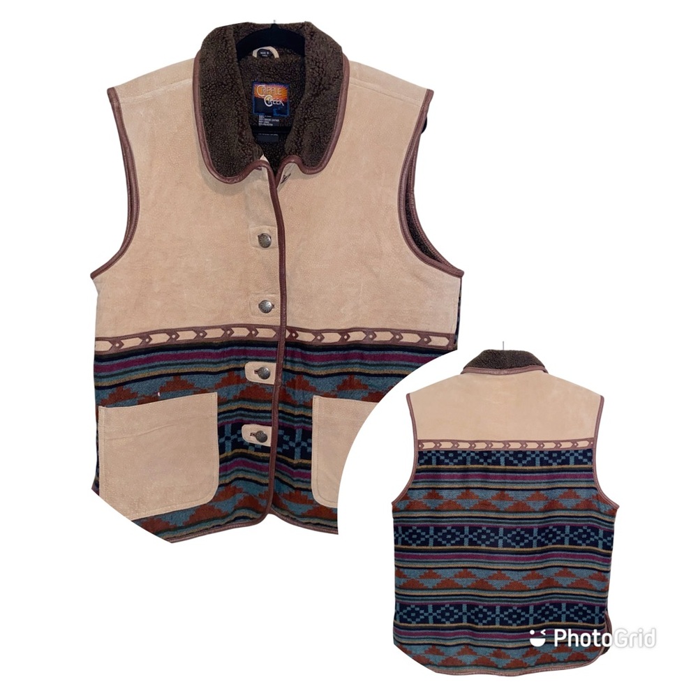 Vintage Cripple Creek Vest Womens Large Leather Aztec Southwestern Western Boho